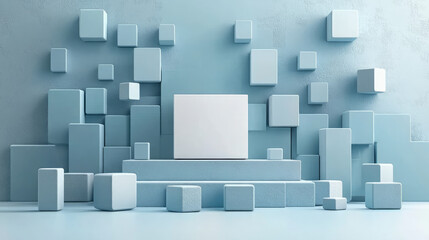 3D render blue cube combo product booth background