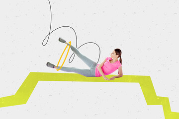 Creative collage young sportswoman exercise practicing legs stretching fitness weightburn healthcare body figure activity lifestyle gym