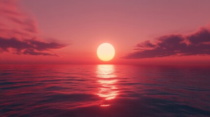 Crimson Sunset Over Rippling Ocean Waves