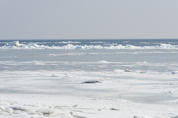 網走の海岸に接岸する流氷