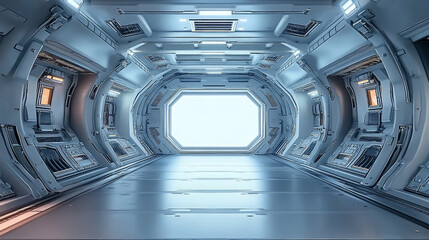 3D rendering of white Tech capsule interior space background