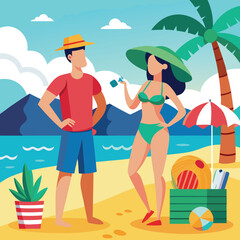 Fototapeta premium people enjoying in beach vacation vector illustration graphic design