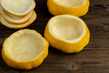 peeled and cut pumpkins on top for baking with meat