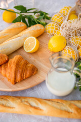 summer still life summer lemon croissant lemonade sunlight