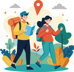 Fototapeta premium backpackers tourister travel vector illustration graphic design