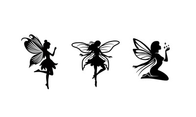 Fairy  Silhouette Set logo icon in black and white