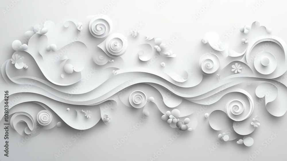 Poster repeating paper cut swirl pattern with flowing lines and intricate curves, perfect for elegant decor