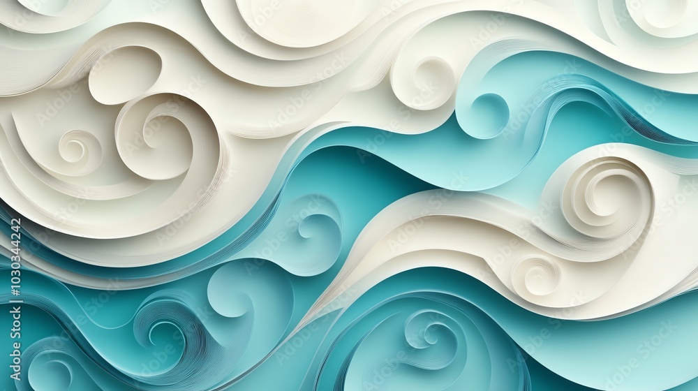 Poster repeating paper cut swirl pattern with flowing lines and intricate curves, perfect for elegant decor