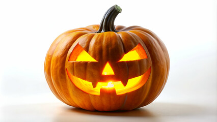 A carved jack-o'-lantern pumpkin with an inner glow.

