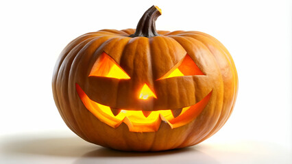 A carved jack-o'-lantern pumpkin with an inner glow.

