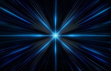 Abstract blue light streaks converging towards a central white light source on a black background.