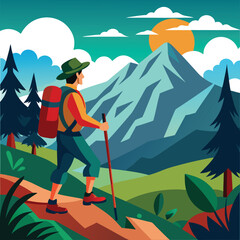 a hiker man hiking vector illustration graphic design