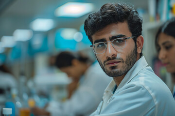 Microbiology researchers conduct experiments and drug analyses in a modern medical laboratory generative ai