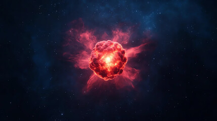 Red explosion in deep space, cosmic phenomenon