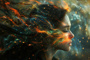 Consciousness soul of a woman onceptual AI generative illustration surreal fantasy art