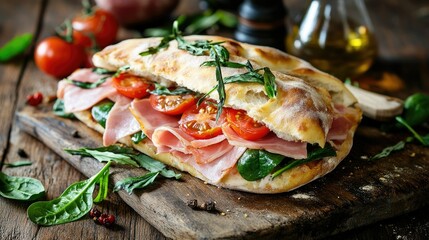 Beautifully Crafted Focaccia Sandwich with Fresh Ingredients