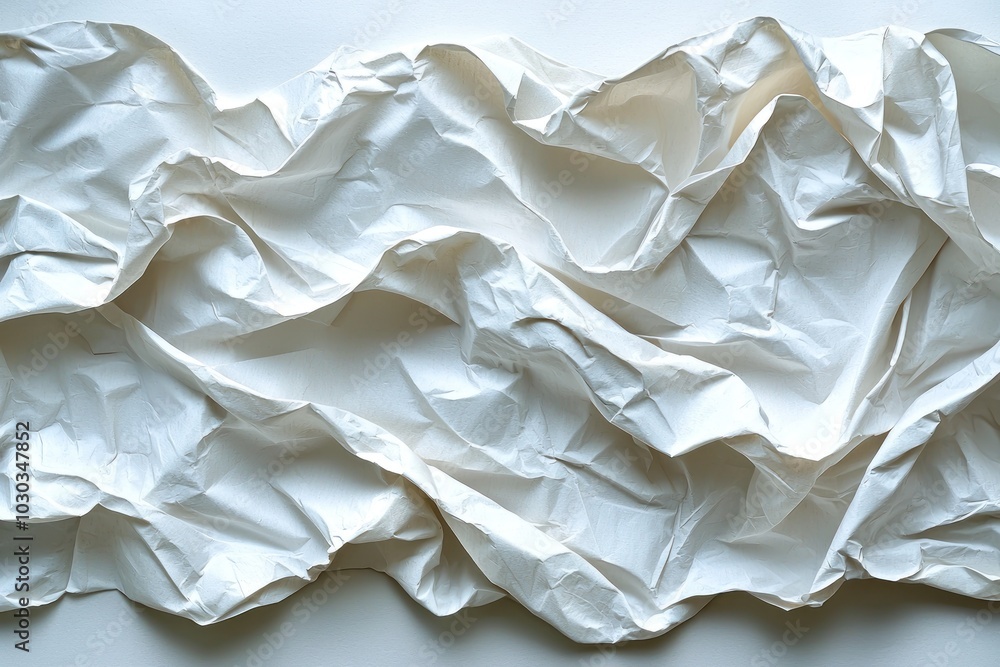 Wall mural crumpled white paper with textured folds and creases in an abstract arrangement generative ai