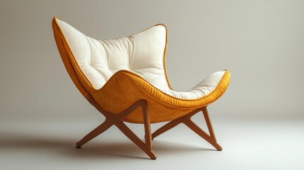 A contemporary foldable lounge chair featuring soft orange upholstery and a light wooden frame, set against a neutral background, highlighting its sleek and comfortable design.