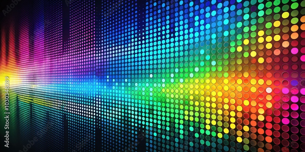 Poster a colorful display of abstract dots in rainbow hues sets a stunning technological scene, ideal for c