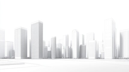 Fototapeta premium Abstract line art elements of modern buildings dominated by grayscale colors form a city skyline that is experiencing civilization and progress