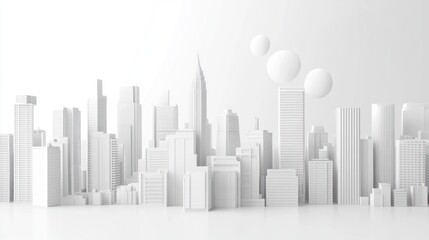 Abstract line art elements of modern buildings dominated by grayscale colors form a city skyline that is experiencing civilization and progress