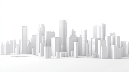 Abstract line art elements of modern buildings dominated by grayscale colors form a city skyline that is experiencing civilization and progress