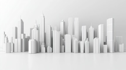 Abstract line art elements of modern buildings dominated by grayscale colors form a city skyline that is experiencing civilization and progress