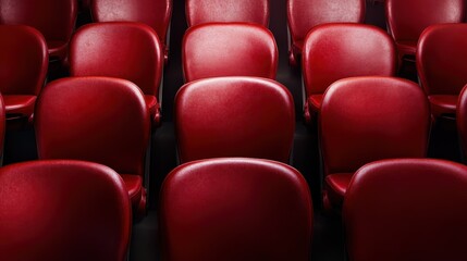 Obraz premium A close-up view of red leather seats in a theater highlighting their texture and arrangement, creating a sense of anticipation before the show begins.