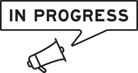 Megaphone icon with speech bubble in word in progress on white background