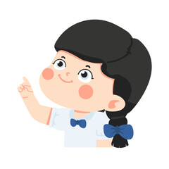 Fototapeta premium girl in school uniform pointing to something
