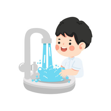 recommend clip art: Cute boy washing  hands in sink cartoon