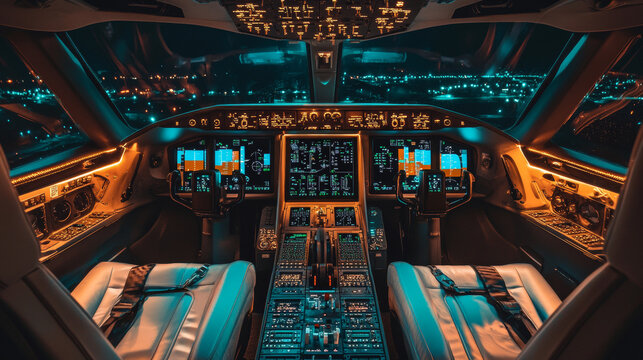 The cockpit of the Challenger 650 is a blend of modern sophistication and advanced technology, featuring sleek, ergonomic designs. 