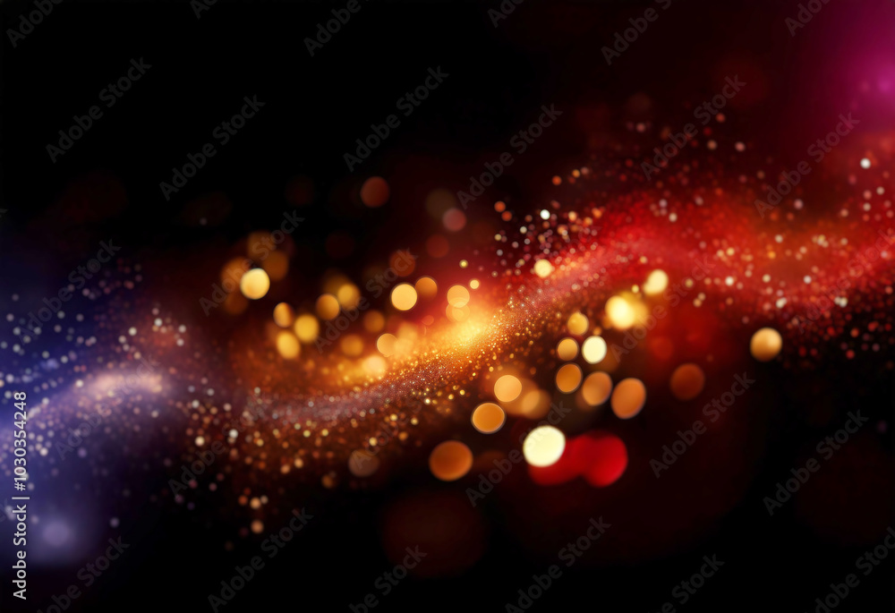 Poster abstract background of blurred golden light and bokeh against a dark red and black backdrop.