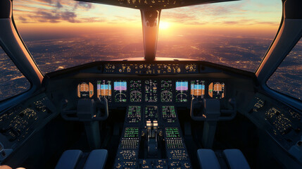  This illustration showcases the cockpit (flight deck) of a modern commercial passenger jet aircraft, emphasizing the advanced design of a glass cockpit.