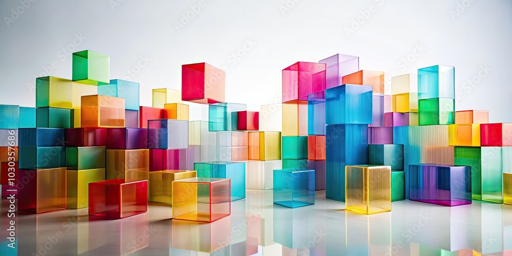 Poster artistic blocks with long exposure effects on a white backdrop, designed for creative projects. thes