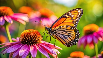 Wide-angle butterfly on flower background