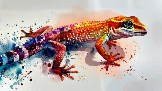 A colorful gecko painted in watercolor style