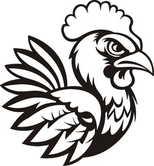 Bold and Vibrant Chicken Head Illustration - Detailed Rooster Artwork in Vector Style, Perfect for Farm Animal Merchandise, Rustic Decor, and Agriculture Branding. High-Quality Poultry Graphic.