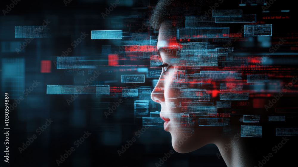 Poster image features human silhouette with layers of floating digital data, creating futuristic and techno