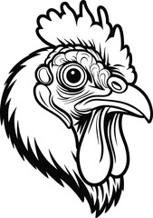 Bold and Vibrant Chicken Head Illustration - Detailed Rooster Artwork in Vector Style, Perfect for Farm Animal Merchandise, Rustic Decor, and Agriculture Branding. High-Quality Poultry Graphic.