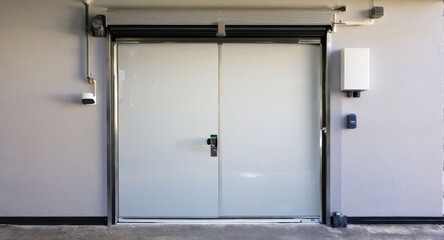 Roller door set against the backdrop of an expansive storage area.