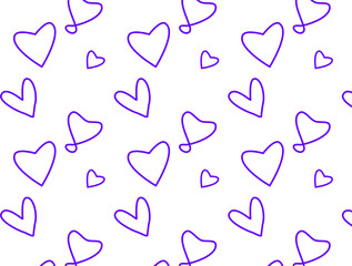 Simple Purple stroke heart shapes seamless design. Heart loves doodle pattern vector design. Affection. Devotion
