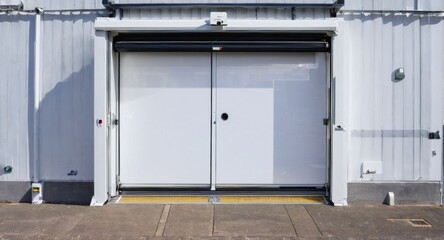 Roller door set against the backdrop of an expansive storage area.