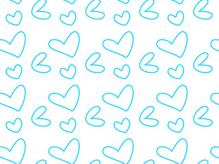 Simple aquamarine stroke heart shapes seamless design that isolated in white background. Heart loves doodle pattern vector design. Affection. Devotion
