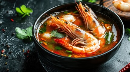 Vibrant Tom Yum Goong Soup with Fresh Prawns
