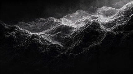 Fototapeta premium Abstract black and white flowing lines resembling a wavy topographic landscape, creating a modern and dynamic texture. Perfect for backgrounds, artistic compositions, and creative design projects