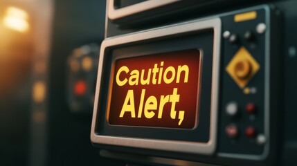 Obraz premium Caution alert sign on a control panel, emphasizing safety measures in technology.