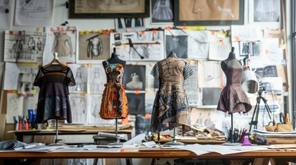 Obraz premium A fashion design workshop offering insights into sketching, fabric selection, and garment construction for aspiring designers.