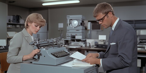 around 1970s . office ordinary. colleagues