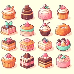 a cartoon illustration of a cake with a lot of different cakes.